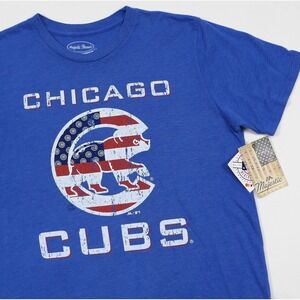 NEW Majestic Threads Chicago Cubs Mens Large Blue T-Shirt USA Flag MLB NWT